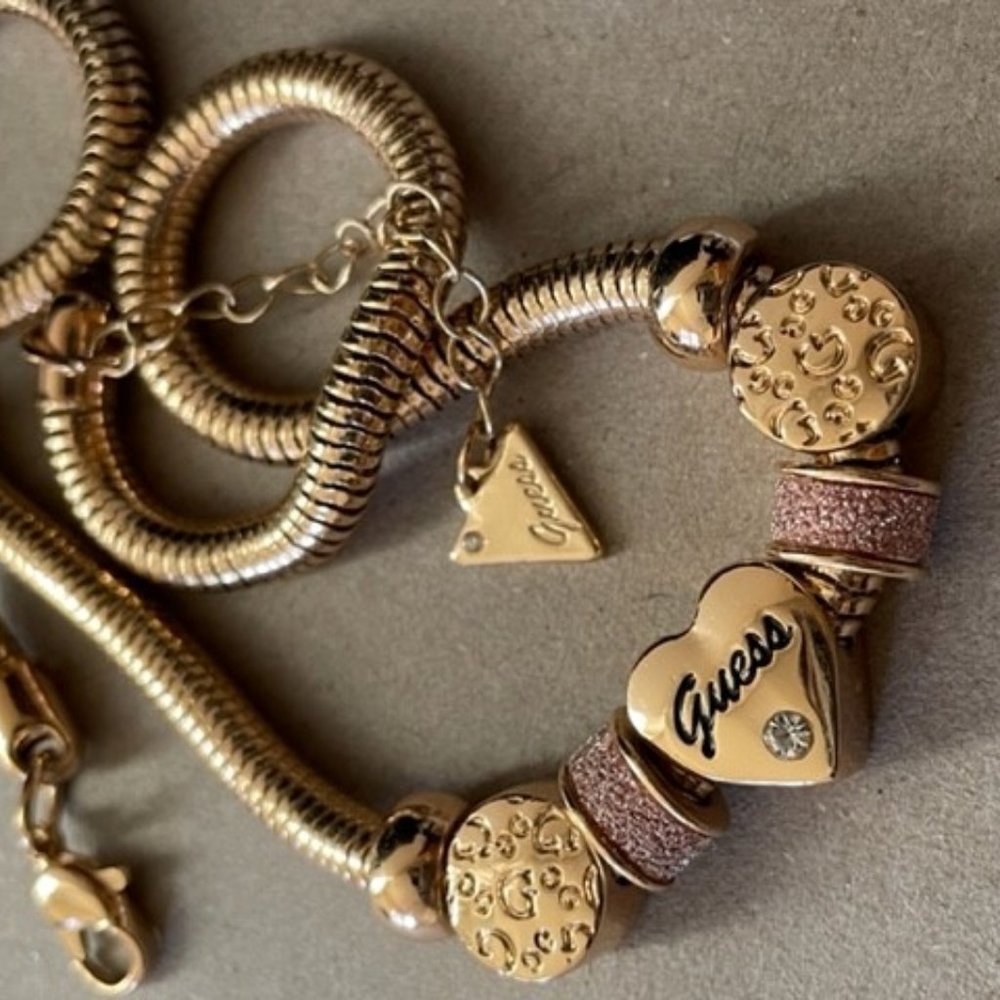 Guess Multi Charm Slides On An 17.5" Snake Chain … - image 1